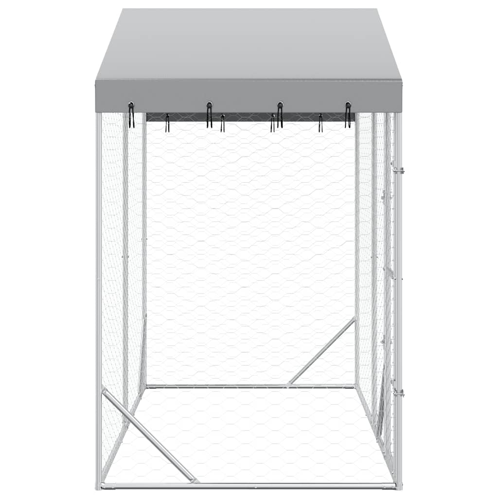 Outdoor-Hundezwinger mit Dach Silber 3x1,5x2,5m Stahl Verzinkt