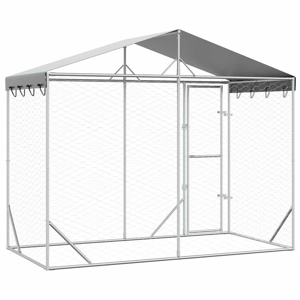 Outdoor-Hundezwinger mit Dach Silber 3x1,5x2,5m Stahl Verzinkt