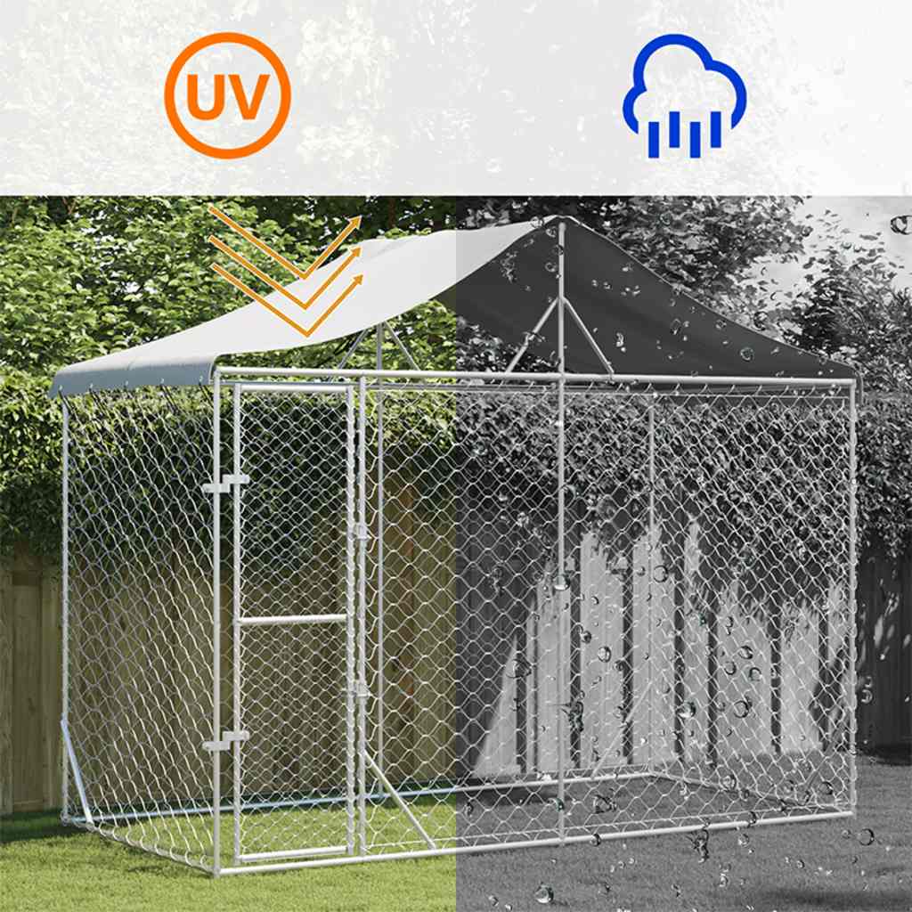 Outdoor-Hundezwinger mit Dach Silber 3x1,5x2,5m Stahl Verzinkt
