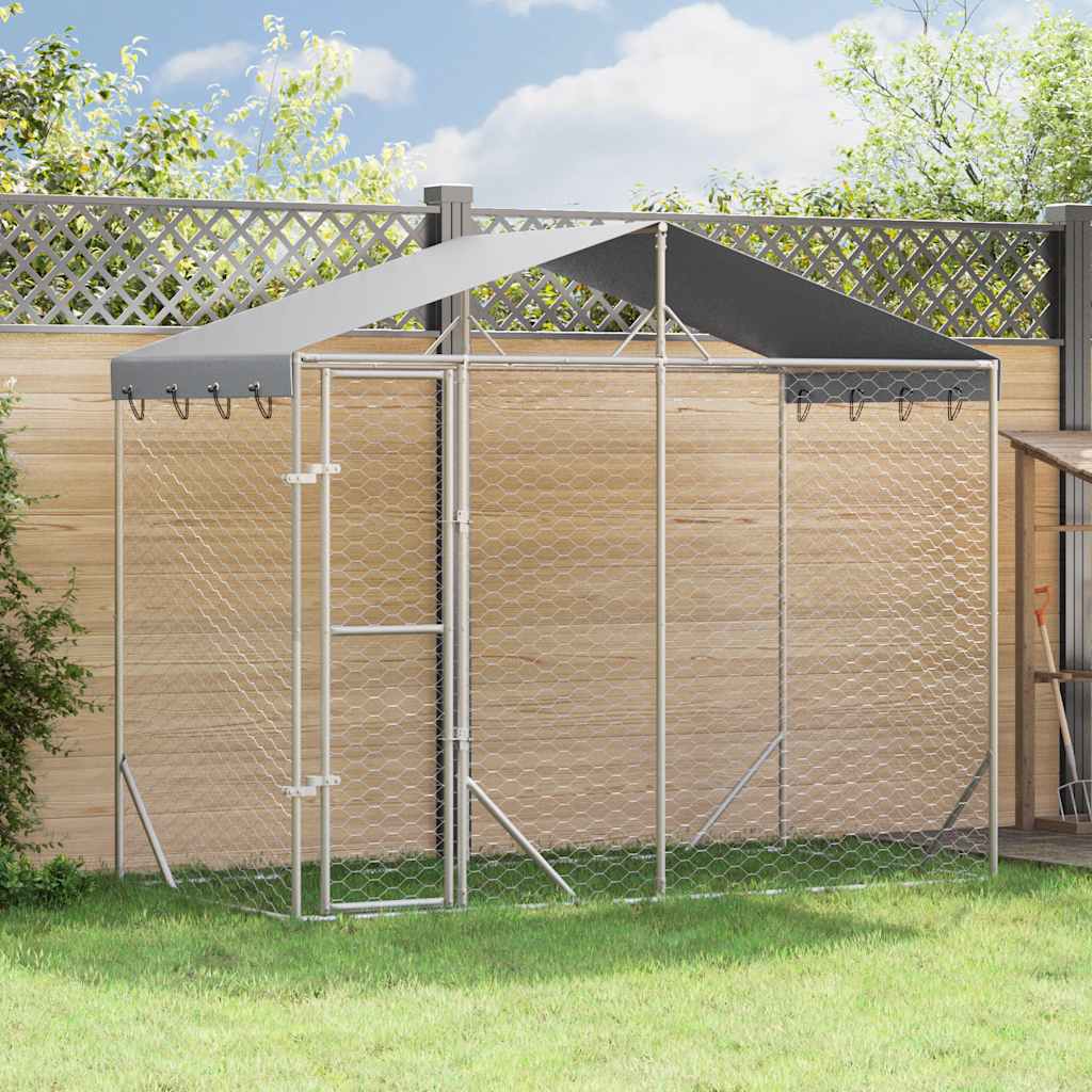 Outdoor-Hundezwinger mit Dach Silber 3x1,5x2,5m Stahl Verzinkt