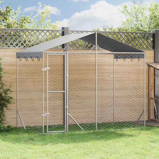 Outdoor-Hundezwinger mit Dach Silber 3x1,5x2,5m Stahl Verzinkt