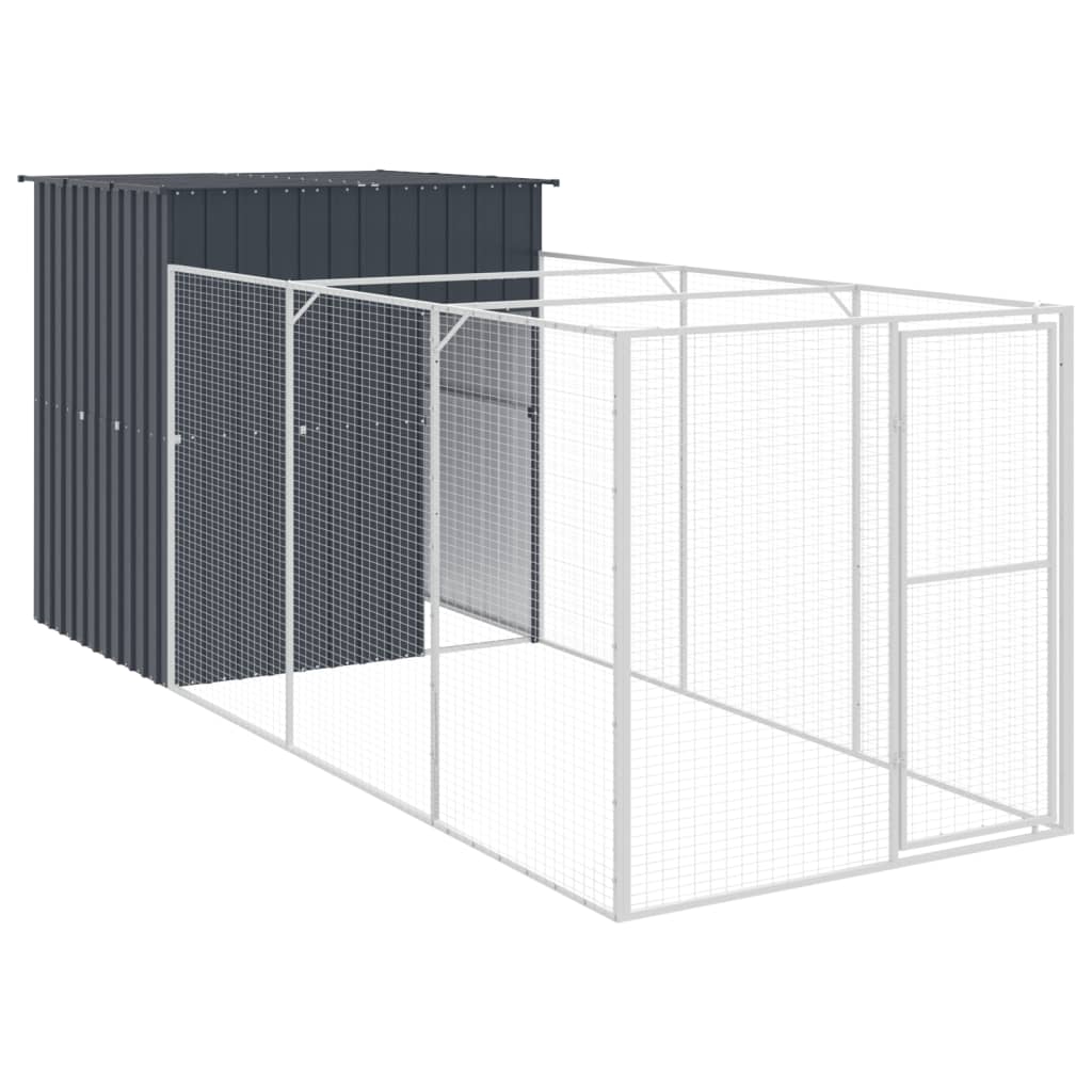 Hundehütte mit Auslauf Anthrazit 165x455x181cm Verzinkter Stahl