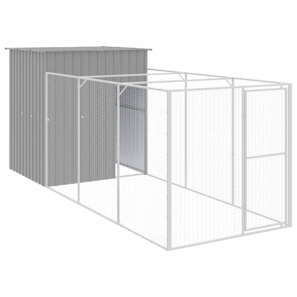 Hundehütte mit Auslauf Hellgrau 165x455x181 cm Verzinkter Stahl