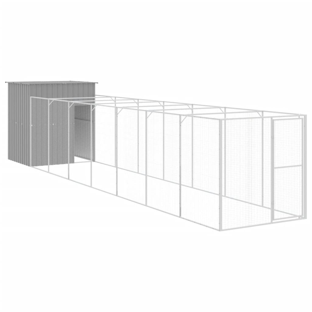 Hundehütte mit Auslauf Hellgrau 165x863x181 cm Verzinkter Stahl