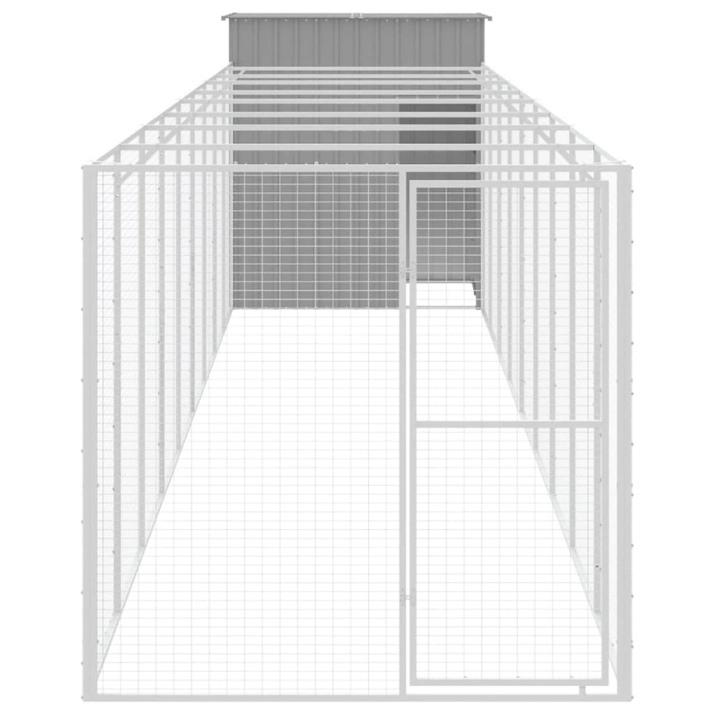 Hundehütte mit Auslauf Hellgrau 165x1067x181cm Verzinkter Stahl