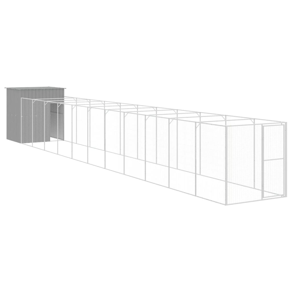 Hundehütte mit Auslauf Hellgrau 165x1271x181cm Verzinkter Stahl