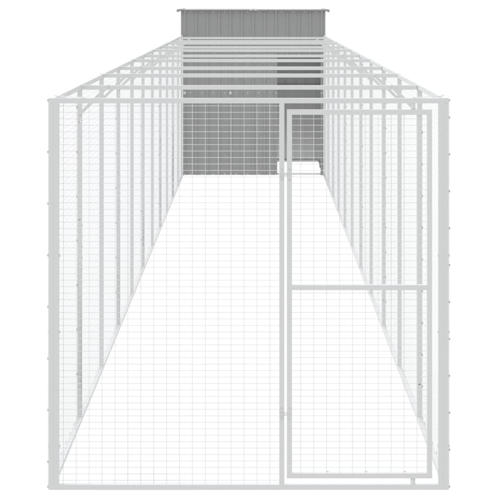 Hundehütte mit Auslauf Hellgrau 165x1271x181cm Verzinkter Stahl