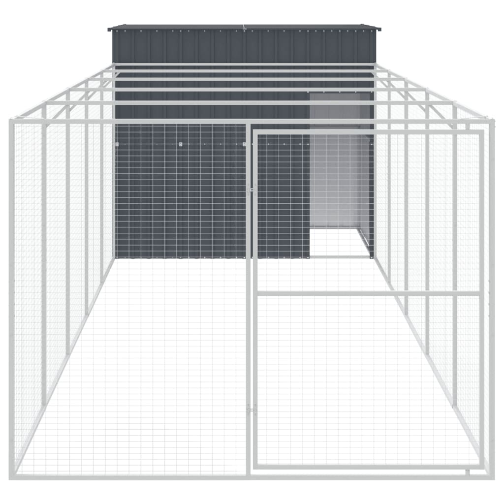 Hundehütte mit Auslauf Anthrazit 214x661x181cm Verzinkter Stahl