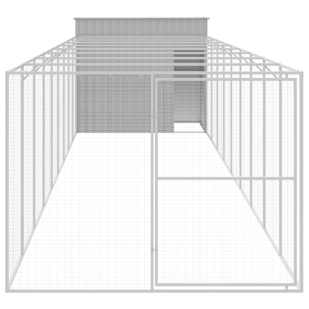 Hundehütte mit Auslauf Hellgrau 214x1069x181cm Verzinkter Stahl
