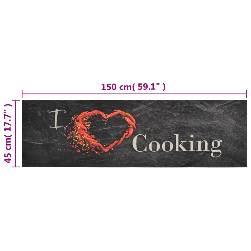 Washable Kitchen Rug Cooking Black 45x150 cm Velvet