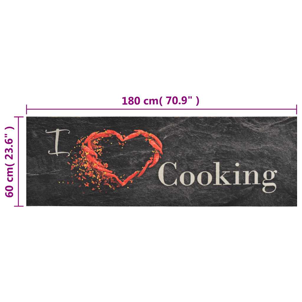 Washable Kitchen Rug Cooking Black 60x180 cm Velvet