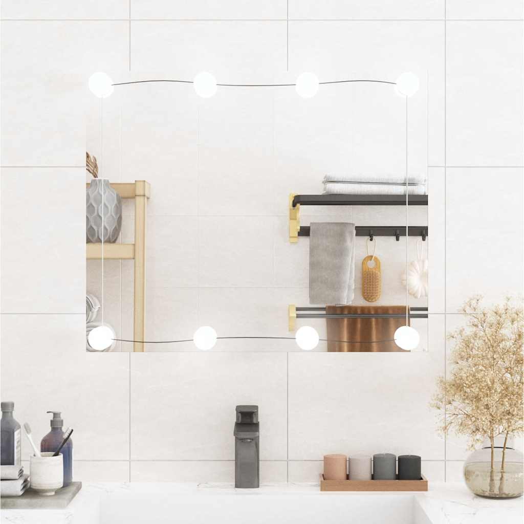 Wall Mirror with LED Lights 50x60 cm Glass Rectangular