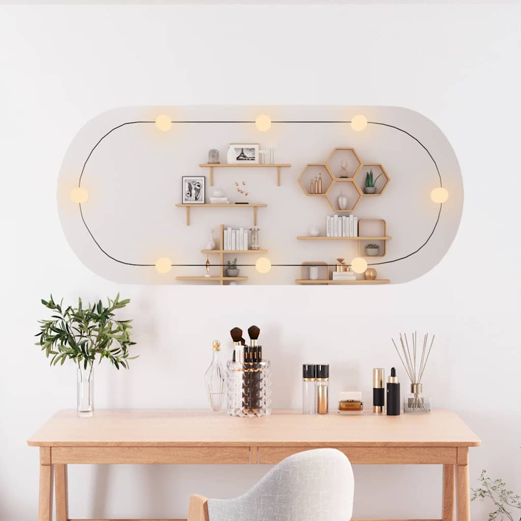 Miroir mural ovale en verre avec éclairage LED 45x100 cm