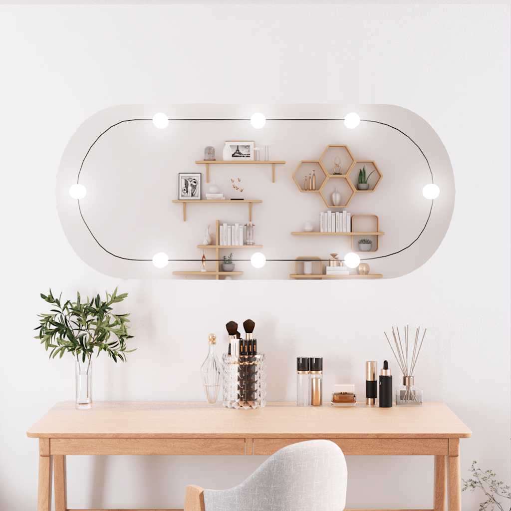 Miroir mural ovale en verre avec éclairage LED 45x100 cm
