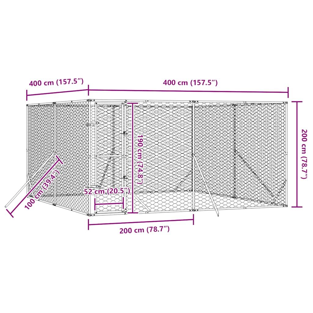 Outdoor-Hundezwinger Silbern 4x4x2 m Verzinkter Stahl
