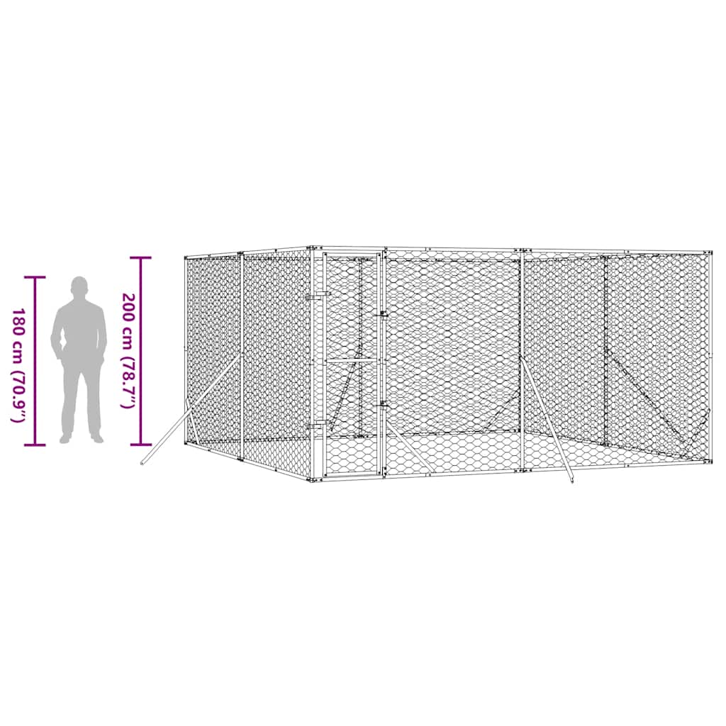 Outdoor-Hundezwinger Silbern 4x4x2 m Verzinkter Stahl