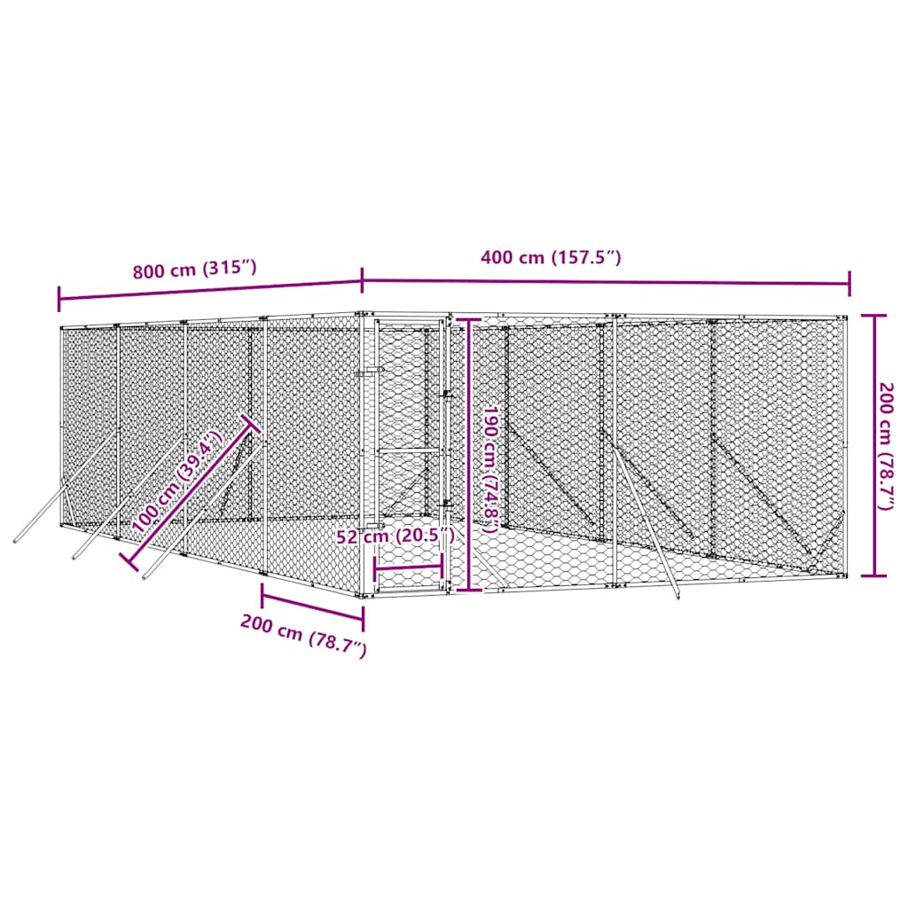 Outdoor-Hundezwinger Silbern 4x8x2 m Verzinkter Stahl