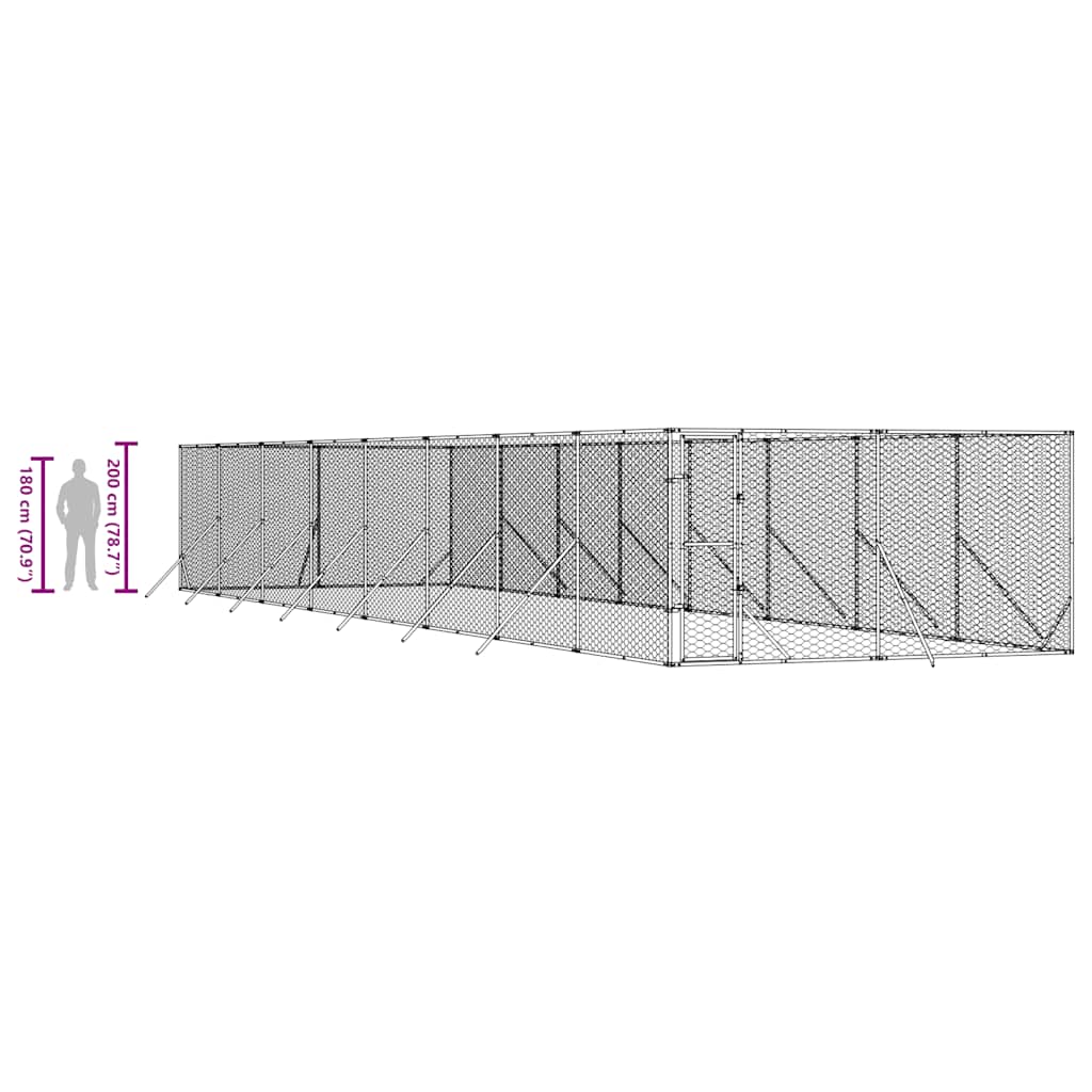 Outdoor-Hundezwinger Silbern 4x16x2 m Verzinkter Stahl