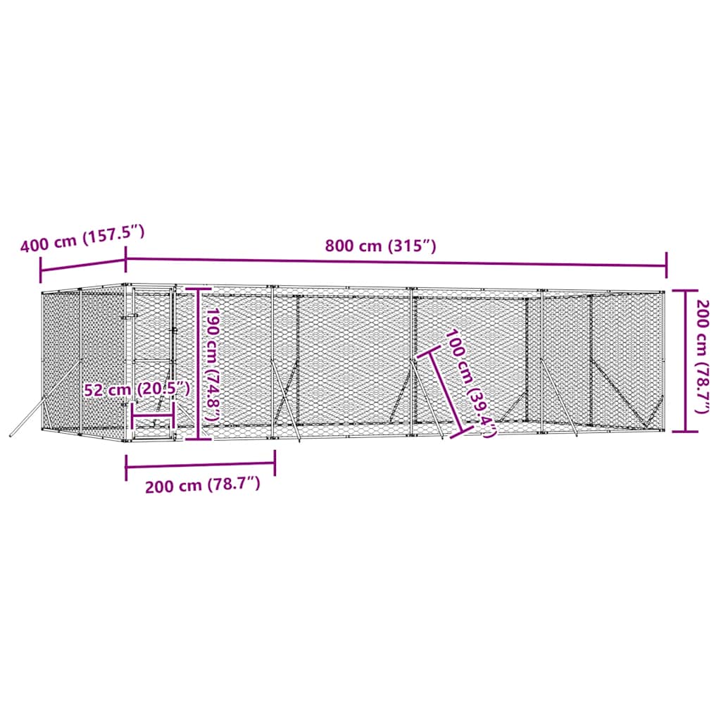 Outdoor-Hundezwinger Silbern 8x4x2 m Verzinkter Stahl