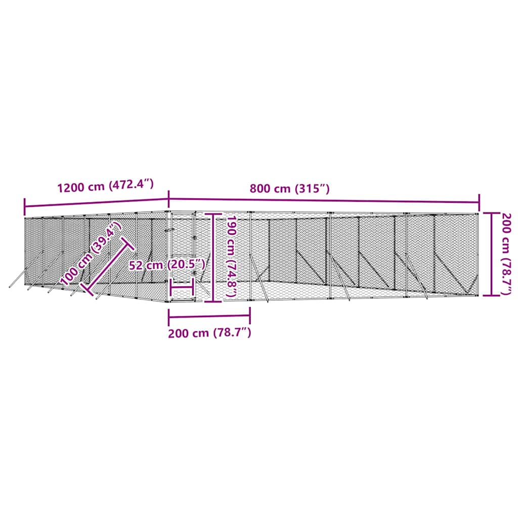 Outdoor-Hundezwinger Silbern 8x12x2 m Verzinkter Stahl