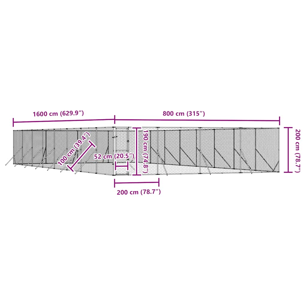 Outdoor-Hundezwinger Silbern 8x16x2 m Verzinkter Stahl