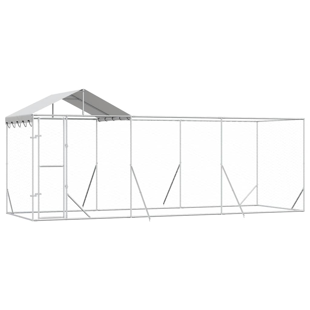 Outdoor-Hundezwinger mit Dach Silber 6x2x2,5 m Verzinkter Stahl