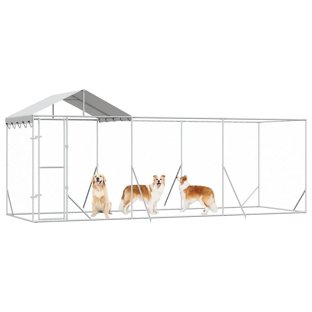 Outdoor-Hundezwinger mit Dach Silber 6x2x2,5 m Verzinkter Stahl