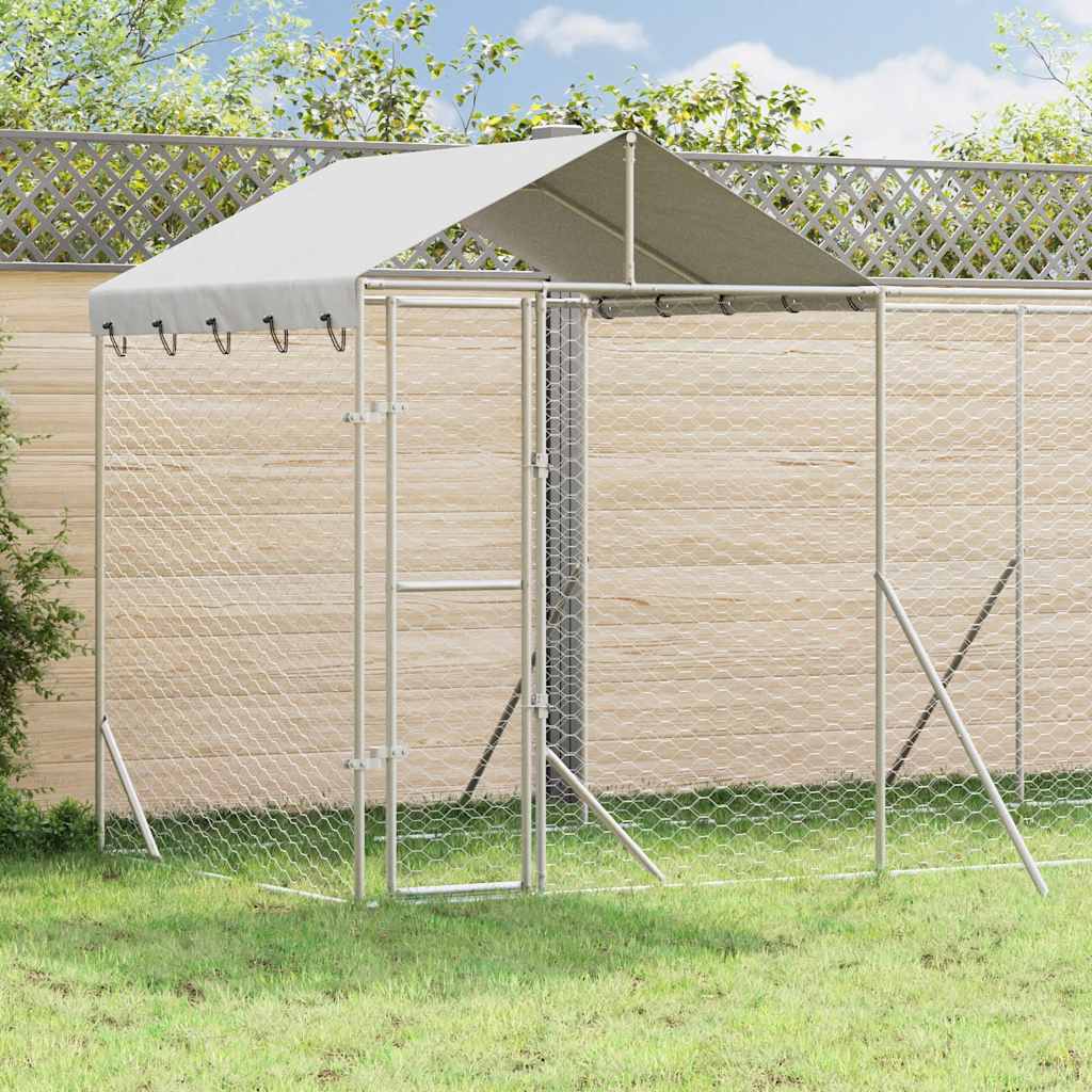 Outdoor-Hundezwinger mit Dach Silber 6x2x2,5 m Verzinkter Stahl