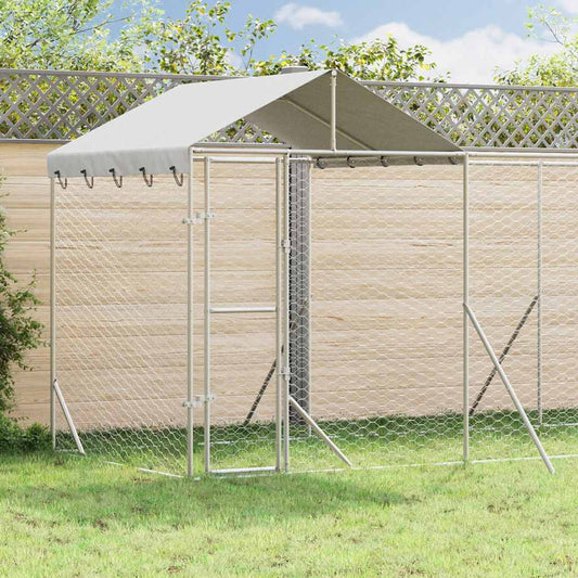 Outdoor-Hundezwinger mit Dach Silber 6x2x2,5 m Verzinkter Stahl