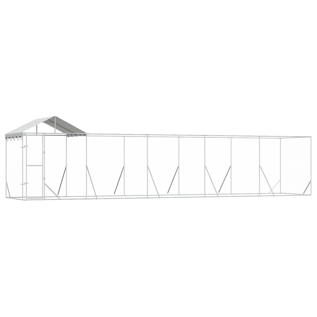 Outdoor-Hundezwinger mit Dach Silbern 10x2x2,5 m Stahl Verzinkt