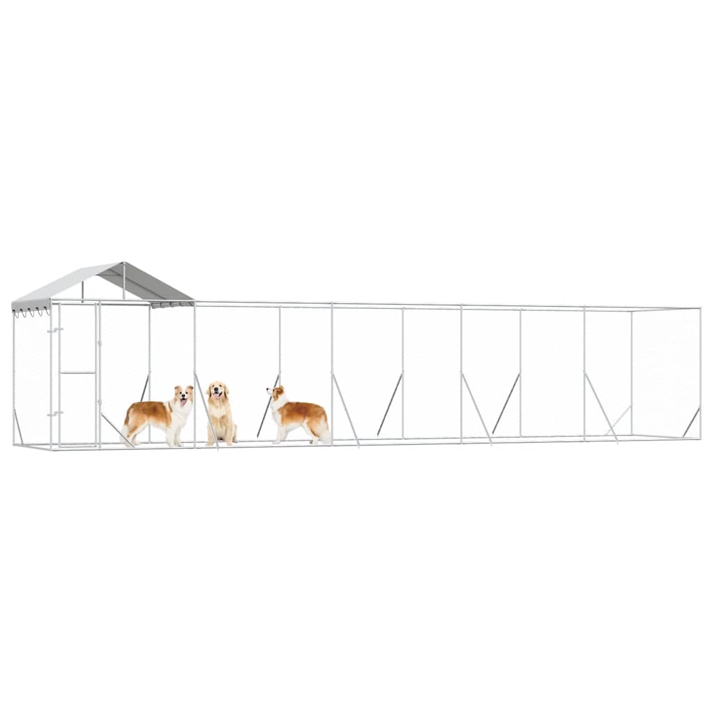 Outdoor-Hundezwinger mit Dach Silbern 10x2x2,5 m Stahl Verzinkt
