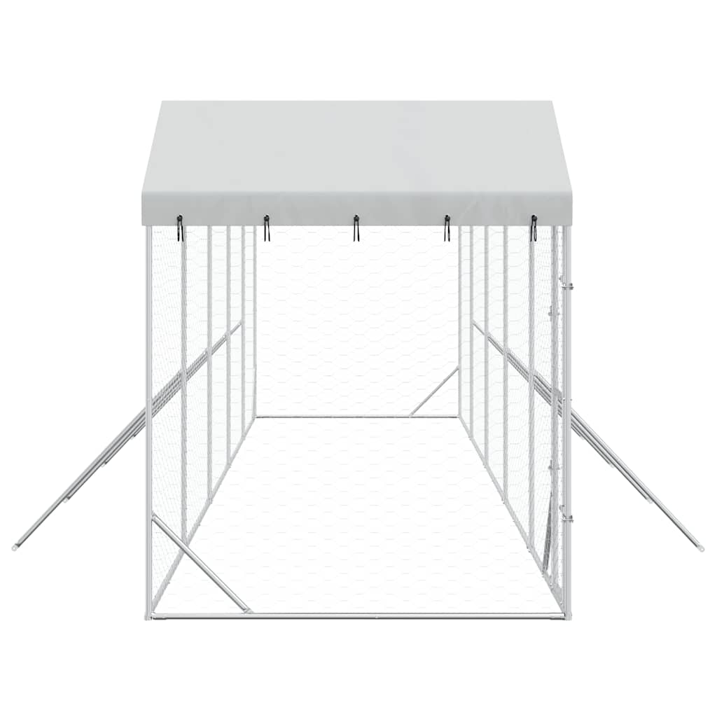 Outdoor-Hundezwinger mit Dach Silbern 10x2x2,5 m Stahl Verzinkt
