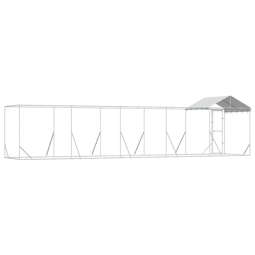 Outdoor-Hundezwinger mit Dach Silbern 10x2x2,5 m Stahl Verzinkt