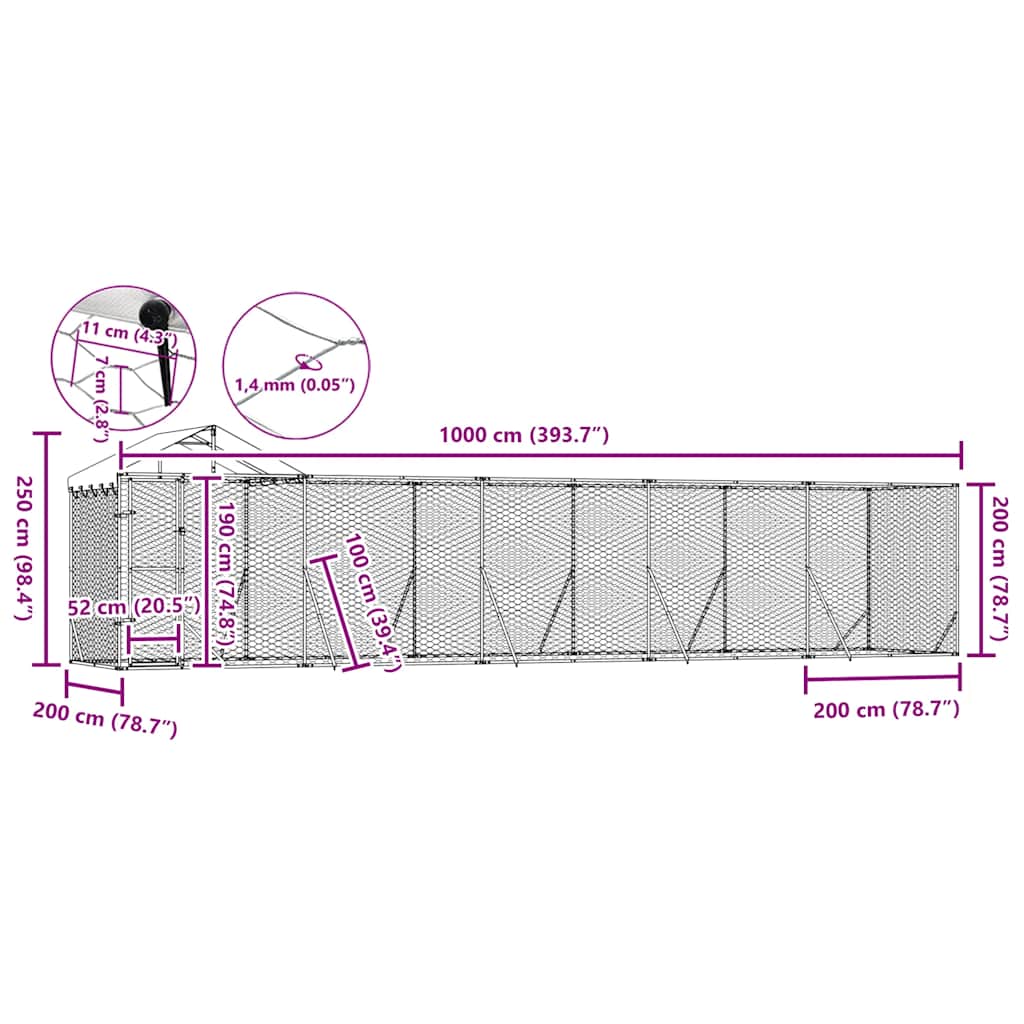 Outdoor-Hundezwinger mit Dach Silbern 10x2x2,5 m Stahl Verzinkt