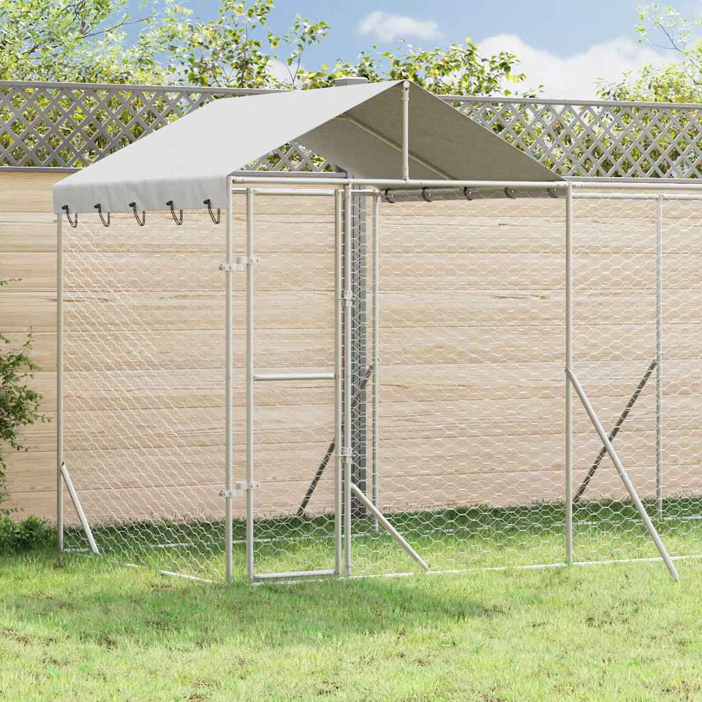 Outdoor-Hundezwinger mit Dach Silbern 10x2x2,5 m Stahl Verzinkt