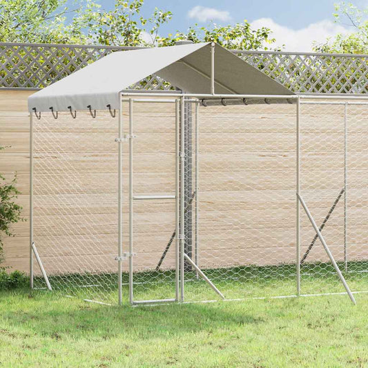 Outdoor-Hundezwinger mit Dach Silbern 10x2x2,5 m Stahl Verzinkt