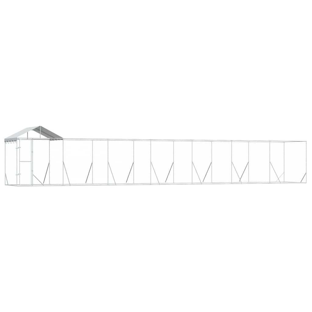 Outdoor-Hundezwinger mit Dach Silbern 14x2x2,5 m Stahl Verzinkt