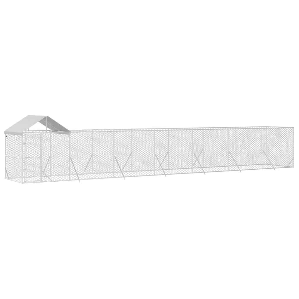 Outdoor-Hundezwinger mit Dach Silbern 14x2x2,5 m Stahl Verzinkt