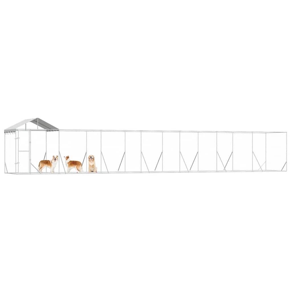 Outdoor-Hundezwinger mit Dach Silbern 14x2x2,5 m Stahl Verzinkt