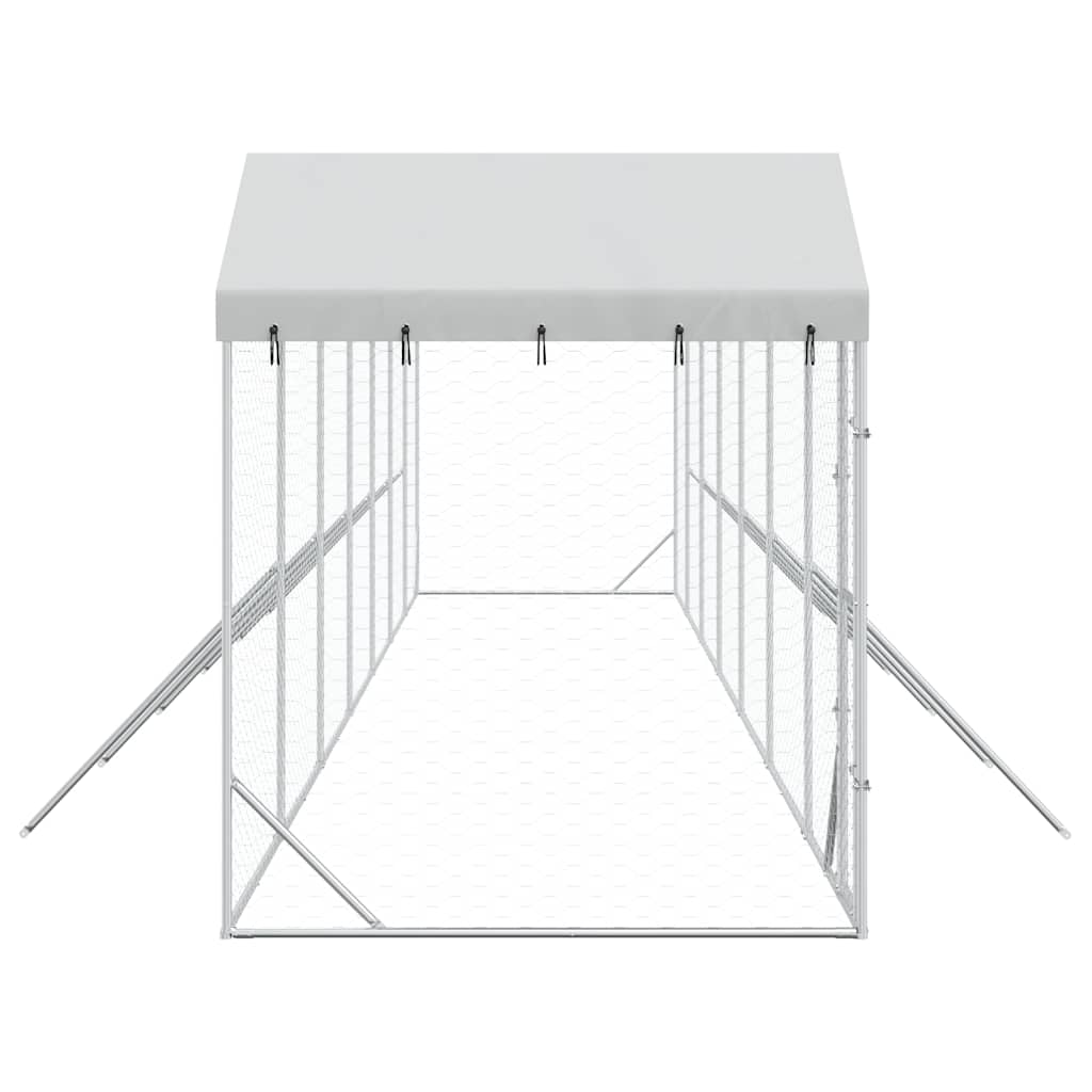 Outdoor-Hundezwinger mit Dach Silbern 14x2x2,5 m Stahl Verzinkt