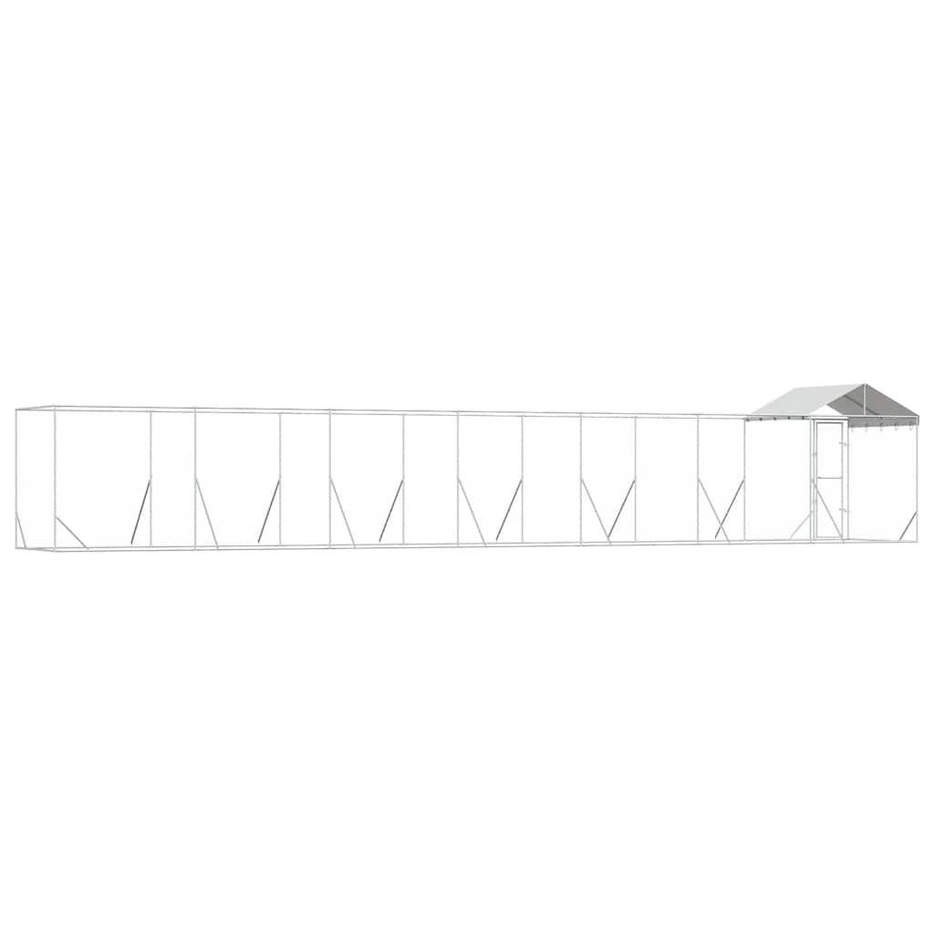 Outdoor-Hundezwinger mit Dach Silbern 14x2x2,5 m Stahl Verzinkt
