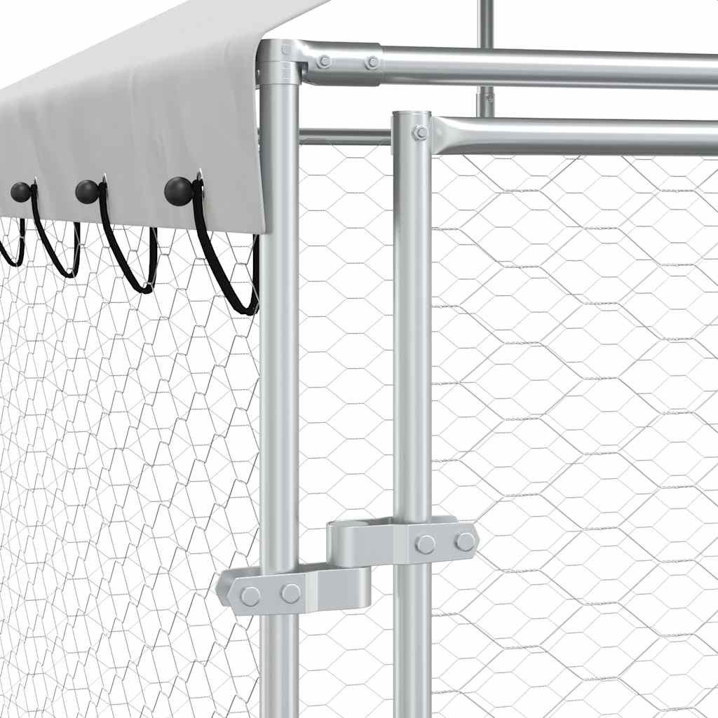 Outdoor-Hundezwinger mit Dach Silbern 14x2x2,5 m Stahl Verzinkt