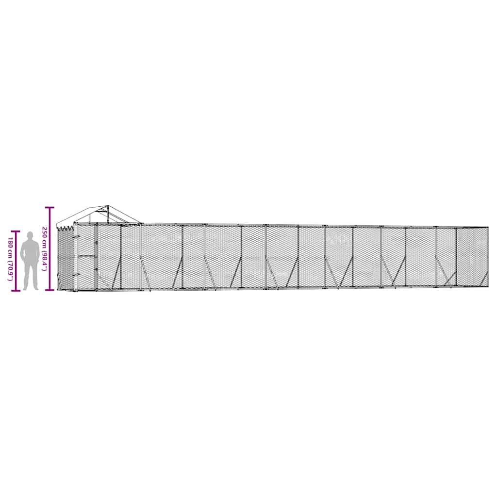 Outdoor-Hundezwinger mit Dach Silbern 14x2x2,5 m Stahl Verzinkt
