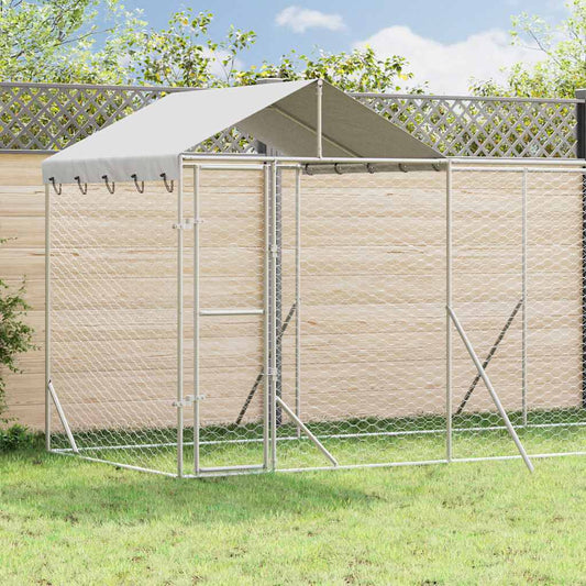 Outdoor-Hundezwinger mit Dach Silbern 14x2x2,5 m Stahl Verzinkt