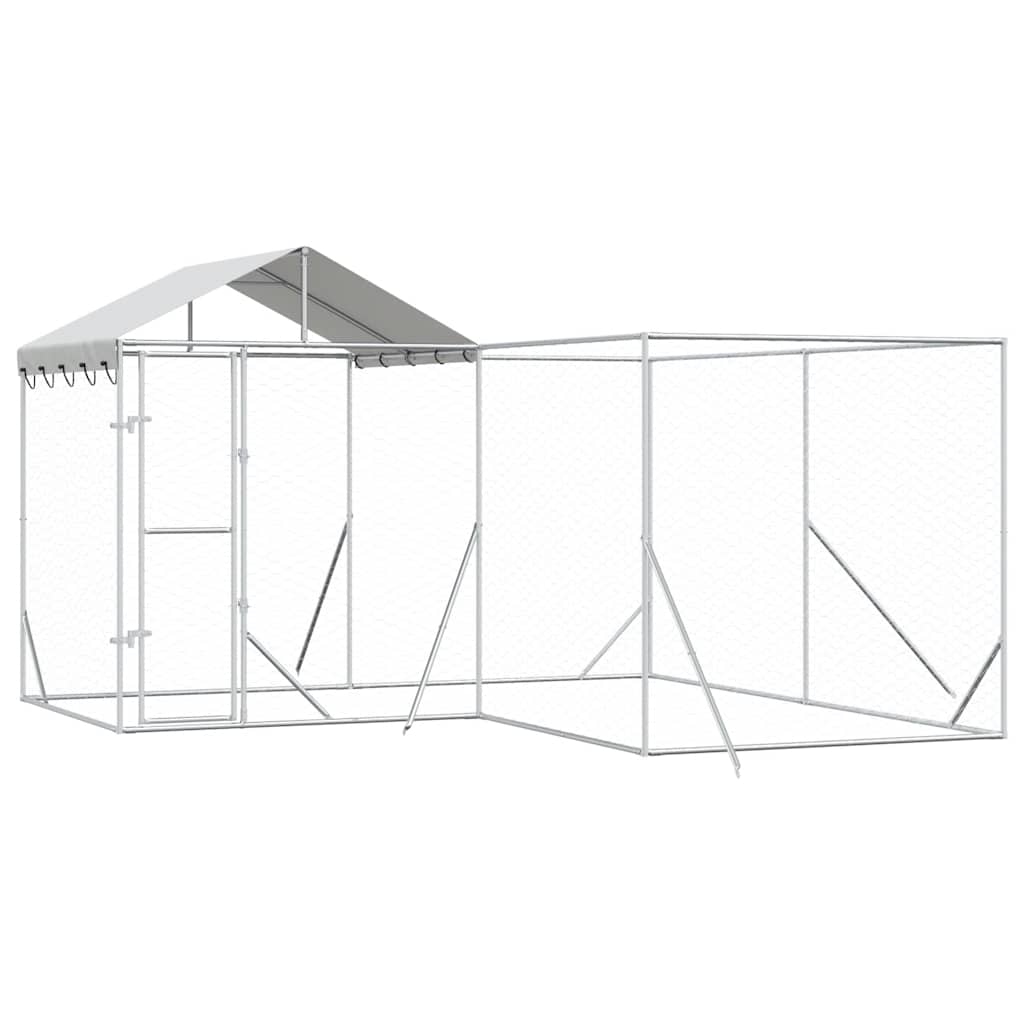 Outdoor-Hundezwinger mit Dach Silbern 4x4x2,5m Verzinkter Stahl