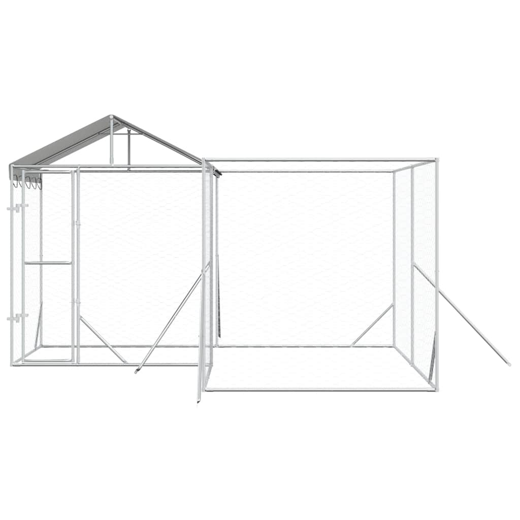 Outdoor-Hundezwinger mit Dach Silbern 4x4x2,5m Verzinkter Stahl