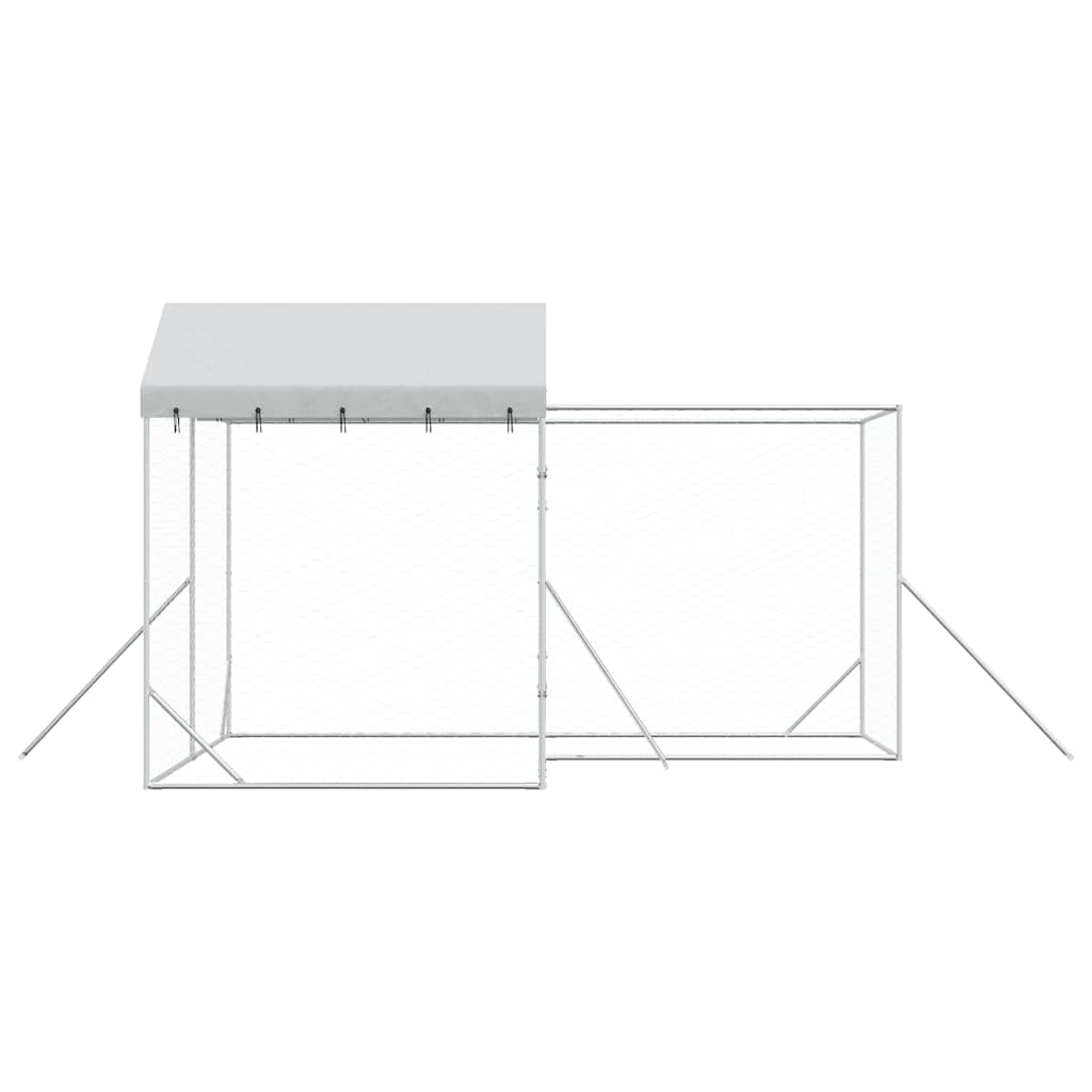 Outdoor-Hundezwinger mit Dach Silbern 4x4x2,5m Verzinkter Stahl