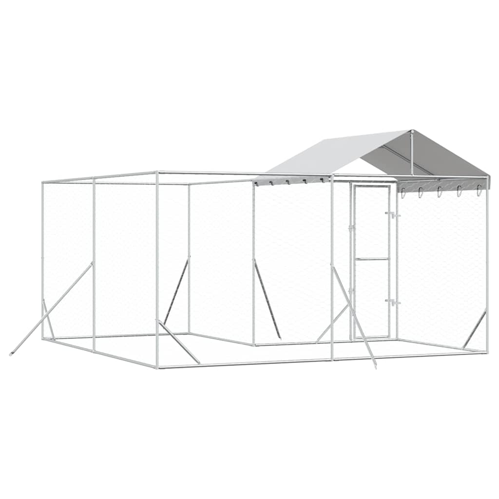 Outdoor-Hundezwinger mit Dach Silbern 4x4x2,5m Verzinkter Stahl