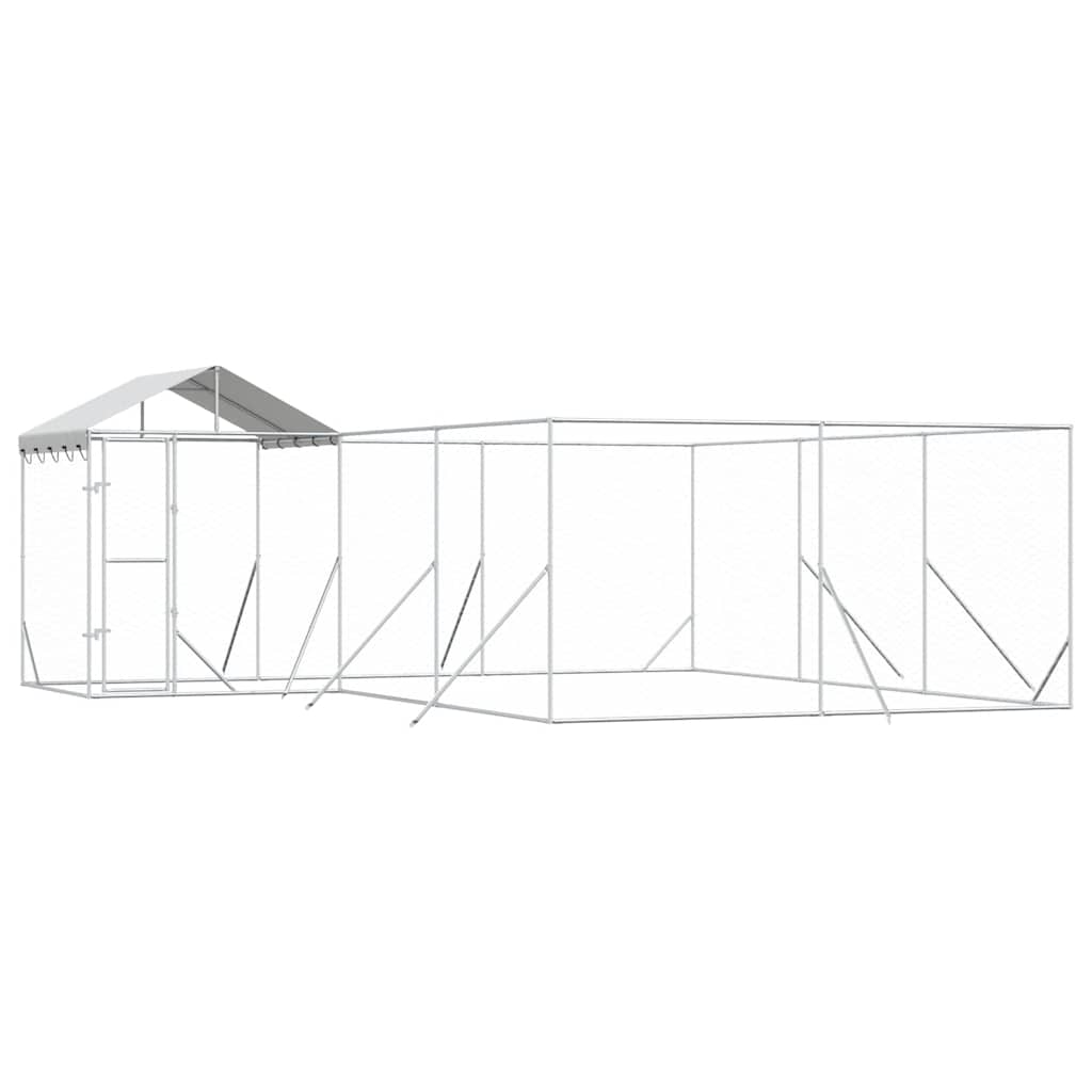 Outdoor-Hundezwinger mit Dach Silbern 6x6x2,5m Verzinkter Stahl