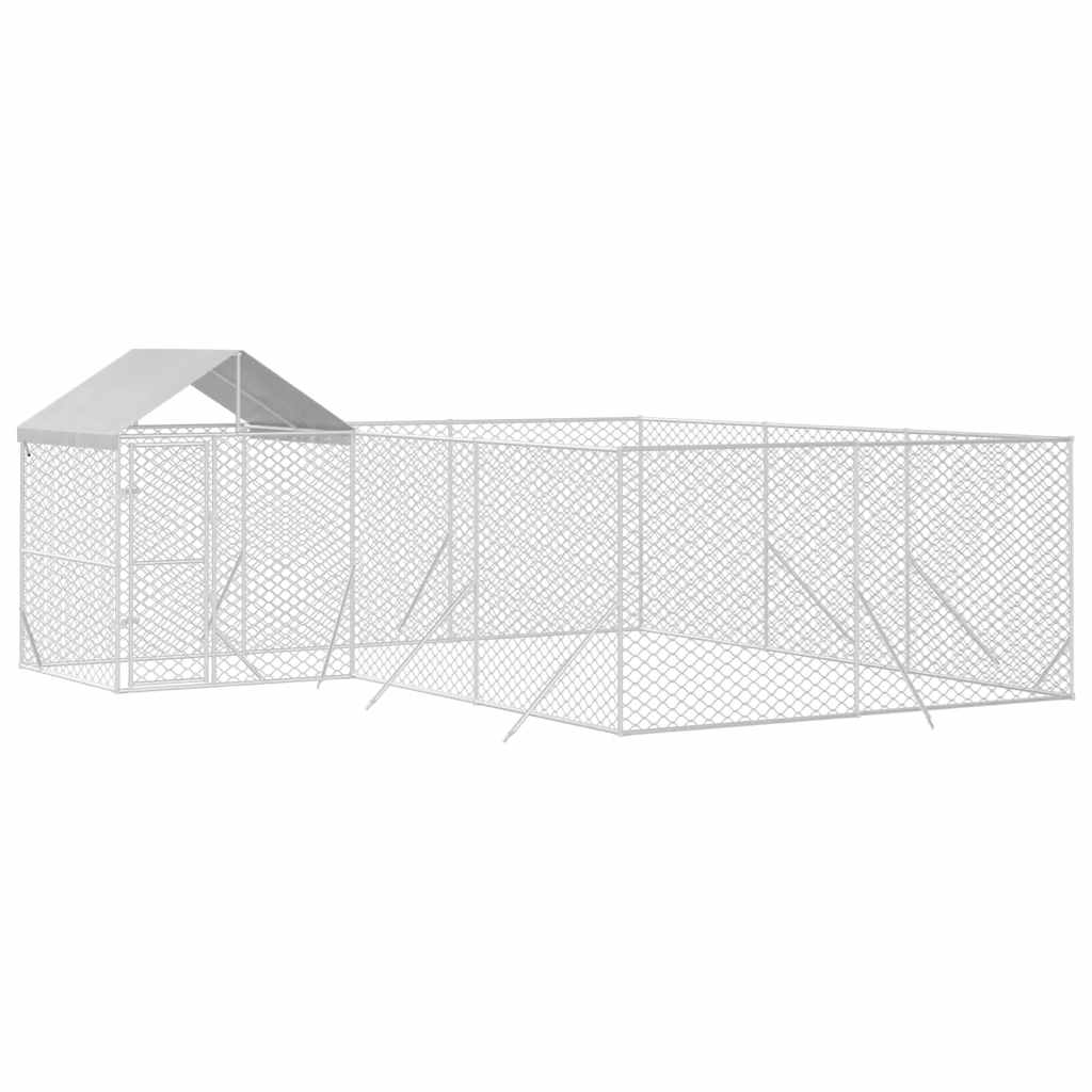 Outdoor-Hundezwinger mit Dach Silbern 6x6x2,5m Verzinkter Stahl
